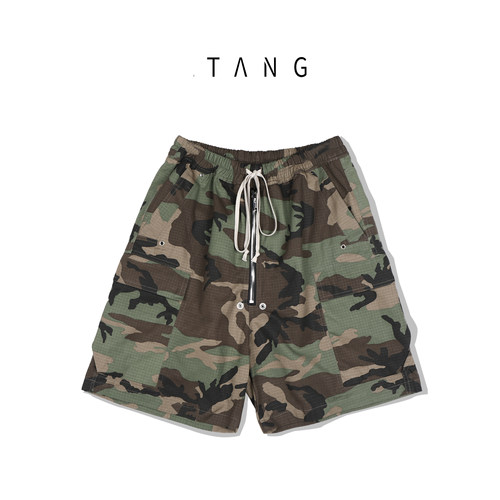 TANG[野径]宽松系带松紧腰迷彩工装短裤2026夏季新款男士休闲裤子