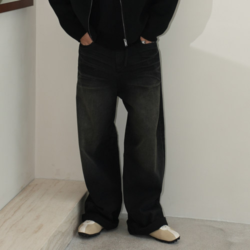 纯棉水洗休闲长裤直筒阔腿牛仔裤