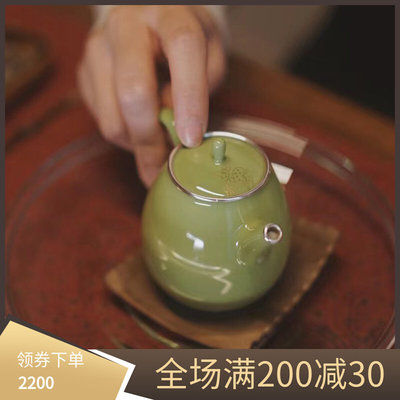 景德镇外山器隐 少艾绿金鹿银口茶壶 小泡茶器纯手工陶瓷茶具复古