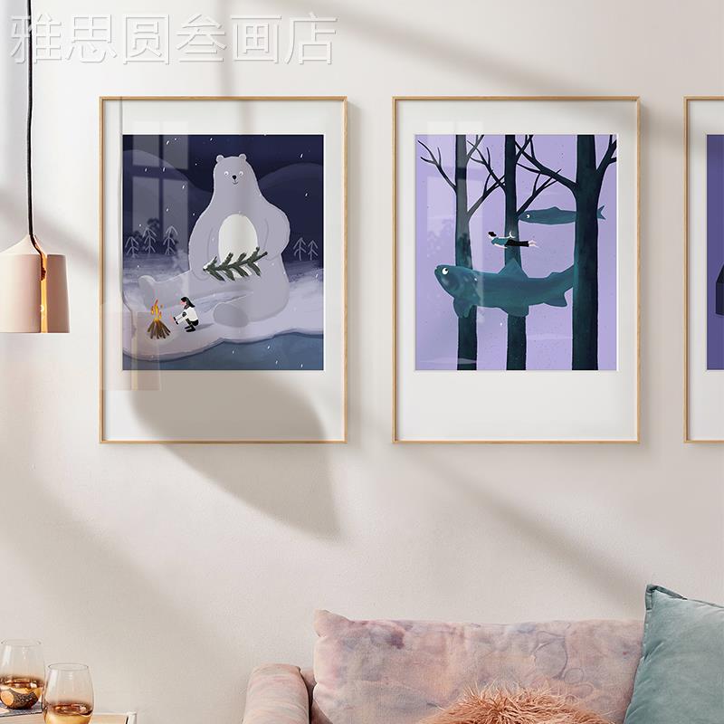 网红欧客厅饰画沙背景墙壁画简约卧室发房挂画插画北追装梦书少年