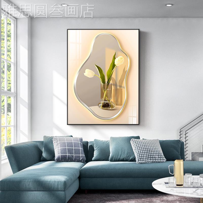 网红现代轻奢客厅装饰画超画落地沙发背墙卉植物花单幅寸大尺壁画图片