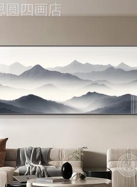背后有山客厅装饰画新式山靠水画发背景墙挂中画高级感大气沙壁画