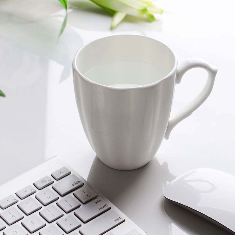 简约骨瓷纯白马克杯大容量水杯茶杯办公室杯子早餐奶杯大号咖啡杯