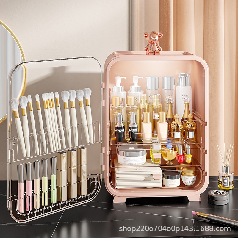 梳妆台化妆品收纳盒带灯防尘桌面大容量护肤品置物架口红香水收纳