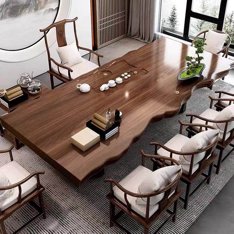 新中式茶桌全套家用客厅原木禅意泡茶桌椅组合办公室会客大板茶台