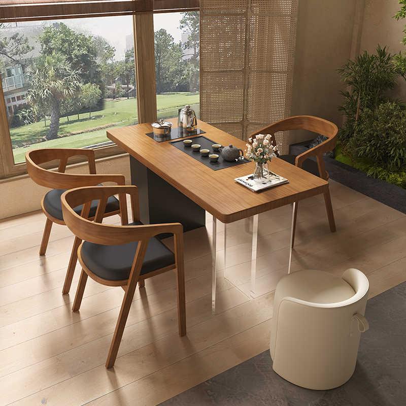 新中式实木阳台亚克力泡茶桌家用新款茶几一体小型茶台客厅茶桌椅