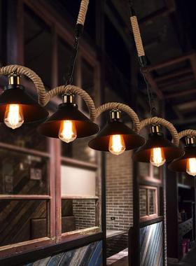 北欧LOFT复古麻绳吊灯 餐厅酒吧网咖咖啡厅吊灯 工作室工业风灯具