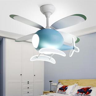 儿童房风扇灯吊扇灯卧室书房男孩房间2021年新款 北欧飞机电风扇灯