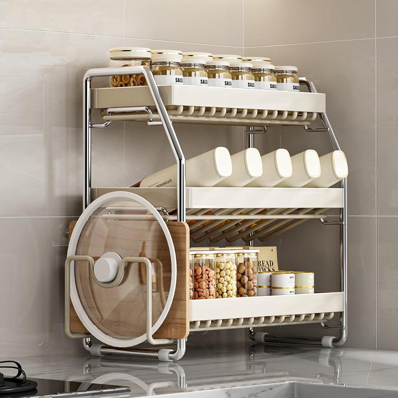奶白厨房卡扣调料架置物架调料调味罐台面筷筒菜板收纳架