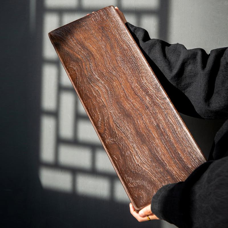 黑檀木干泡台茶盘喷沙整块实木家用中式客厅功夫茶道茶具酒店托盘