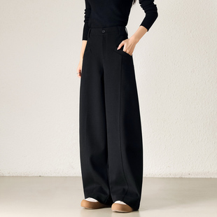 黑色报恩裤 加绒加厚呢子休闲裤 子女款 弯刀裤 子 阔腿裤 女裤 女冬新款