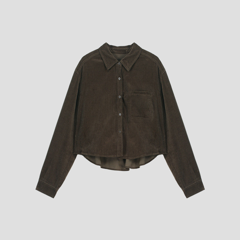 高级感复古咖色条绒短外套秋季新款100%棉气质百搭衬衣女上衣0446,女装/女士精品,衬衫,淘宝优惠券,粉丝福利购,淘宝优惠卷