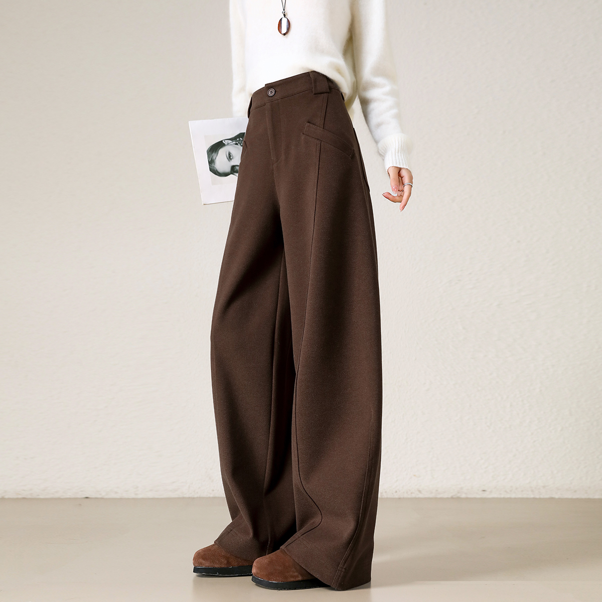 冬款弯刀阔腿裤~呢子宽松休闲裤