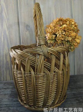 乡村柳编花篮手提篮野餐篮度假拍摄道具背景布置鲜花水果收纳储物