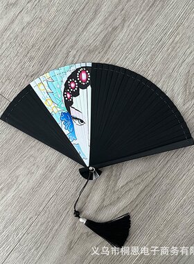 花旦全竹折扇镂空中国风汉服旗袍扇子日式女式黑色新中式扇舞蹈扇