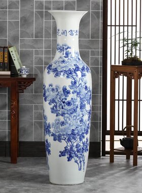 景德镇陶瓷器手绘连年有余落地大花瓶中式客厅高摆件现代中式风