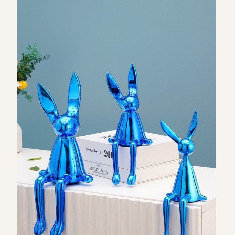 简约轻奢创意电镀银金蓝色坐姿动物兔子摆件树脂家居软装饰工艺品,家居饰品,落地摆件,淘宝优惠券,粉丝福利购,淘宝优惠卷