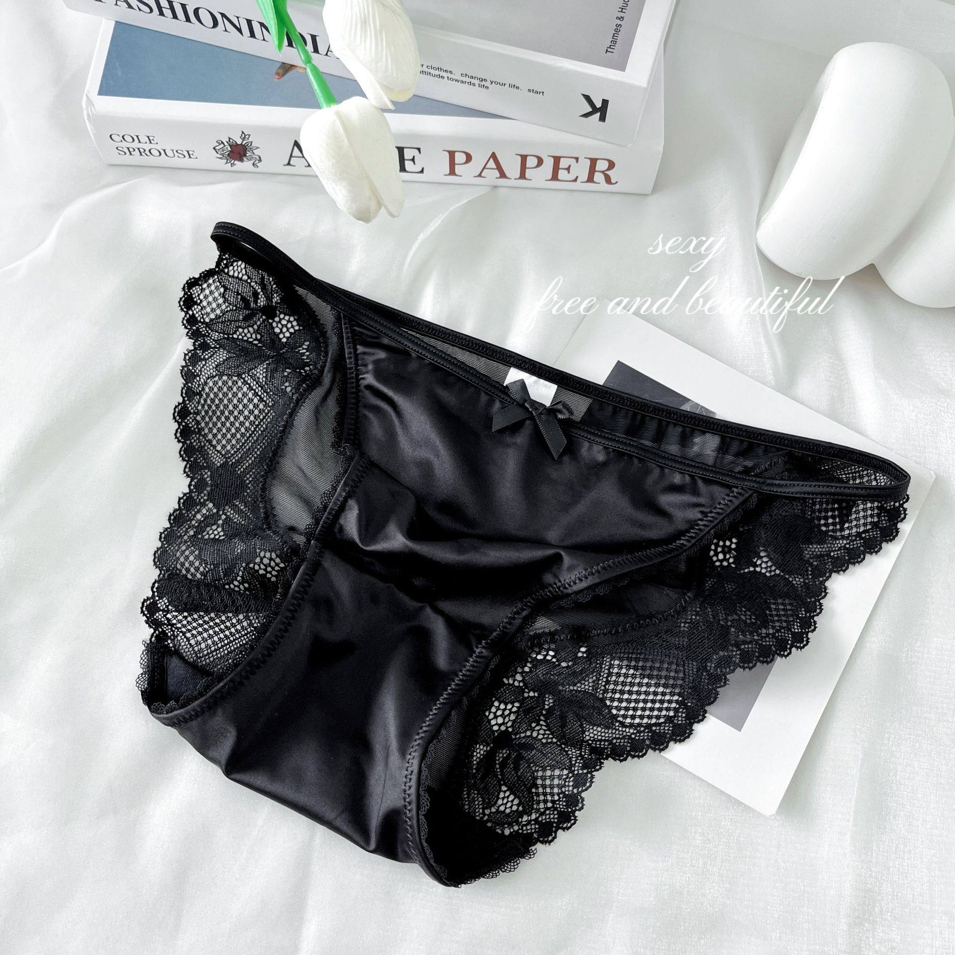 G575法式性感高开叉奢华缎面蕾丝内裤女士夏季优雅透气蝴蝶结内裤,女士内衣/男士内衣/家居服,女三角裤,淘宝优惠券,粉丝福利购,淘宝优惠卷