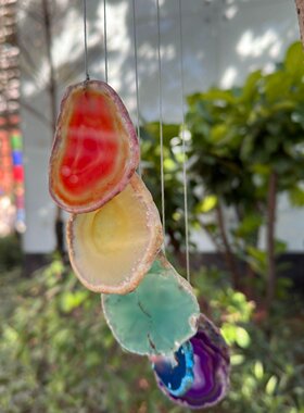 月亮水晶七色风铃天然碎石玛瑙片捕梦网跨境家居装饰太阳捕手挂饰