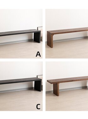 北欧实木长条凳黑色家用餐桌长凳胡桃色原木凳子现代服装店换