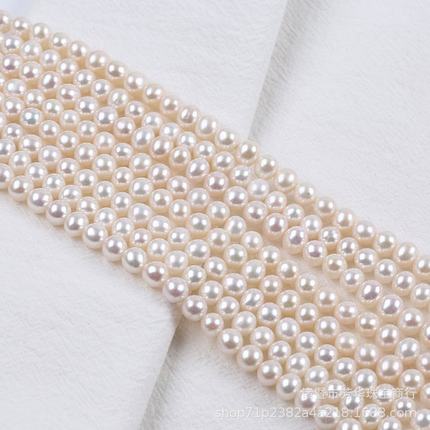 诸暨珍珠6-7mm近圆珍珠串  天然淡水珍珠散珠串 DIY项链手链
