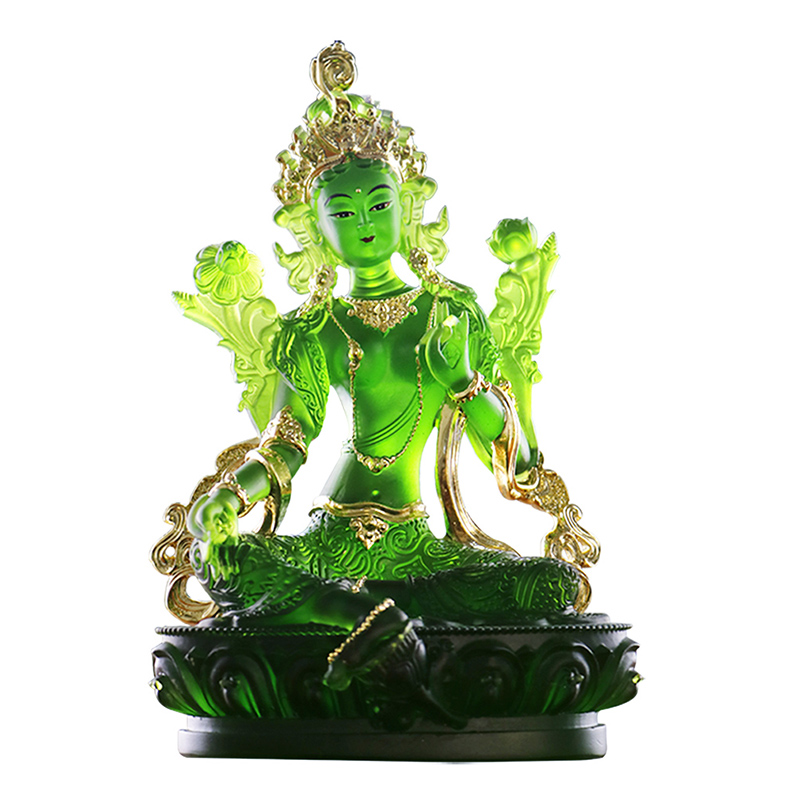 极速禅悦佛c艺古法琉璃贴金绿度母佛像彩绘观音菩萨礼佛家居摆件