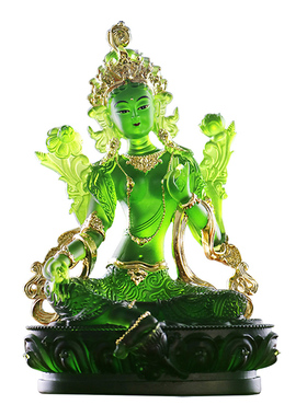 极速禅悦佛c艺古法琉璃贴金绿度母佛像彩绘观音菩萨礼佛家居摆件
