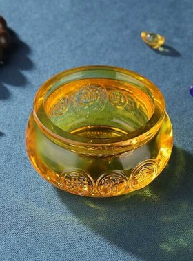 极速黄水晶聚宝盆摆件琉璃水晶C元宝家居客厅摆设开业乔迁送礼