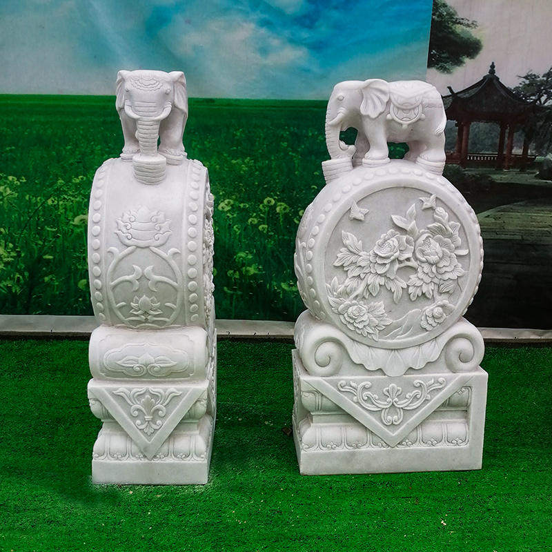 极速汉白玉e石雕门墩石墩门鼓石一对红色圆雕别墅酒店门口怀旧复