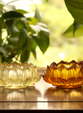 极速古法琉璃荷花烛台供q佛七彩酥油灯座佛前莲花供灯佛灯家用桌