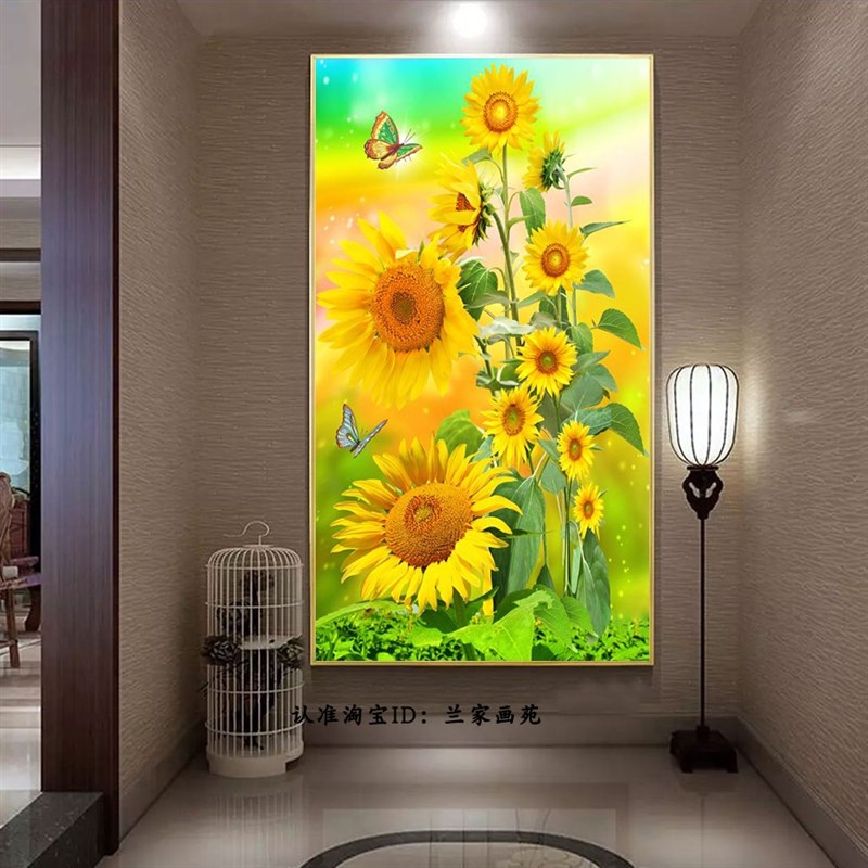 极速走廊装饰画向日葵蓝天白云玄关画H晶瓷画竖版太阳花草原风景图片