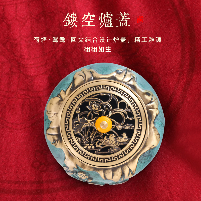 极速纯铜青莲花目香炉家用室内熏香炉佛堂供佛用品摆件.创意复古