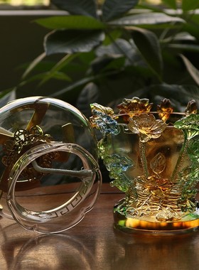 极速古法手工琉璃浮雕莲花防风油C灯座液体酥油供灯佛灯长明灯佛