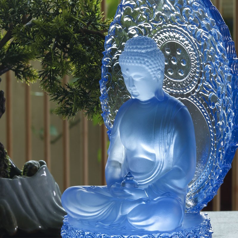 极速背板药师e佛蓝色琉璃光如来佛像摆件居家客厅桌面摆放家用供