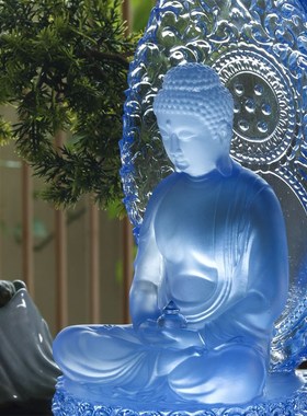 极速背板药师e佛蓝色琉璃光如来佛像摆件居家客厅桌面摆放家用供