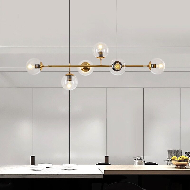 北欧一字长条设计师款吊灯玻璃球创意分子魔豆网红吧台餐厅吊灯