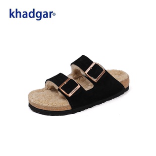 Khadgar/卡德加软木秋冬羊毛勃肯拖鞋新款休闲外穿一字毛毛鞋情侣