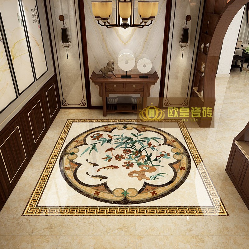 新款造型地板砖暖黄色图案瓷砖入户门厅玄关客厅拼花地砖800x800