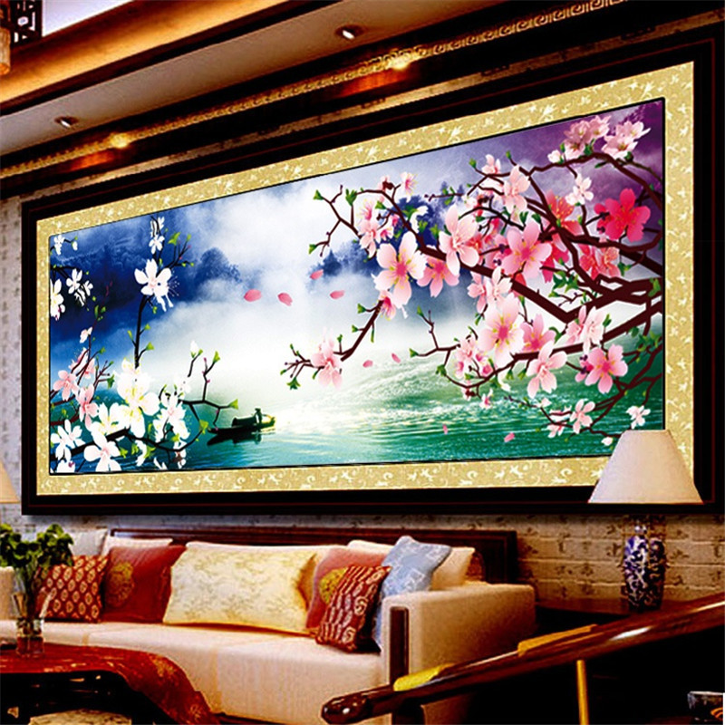 十字绣印花新款客厅大幅世外桃源纯手工贴钻十字绣砖石绣