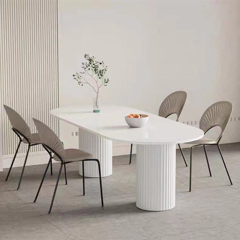 法式奶油风纯白色岩板餐桌椭圆形餐厅罗马柱饭桌家用简约桌椅组合,住宅家具,岩板餐桌,淘宝优惠券,粉丝福利购,淘宝优惠卷