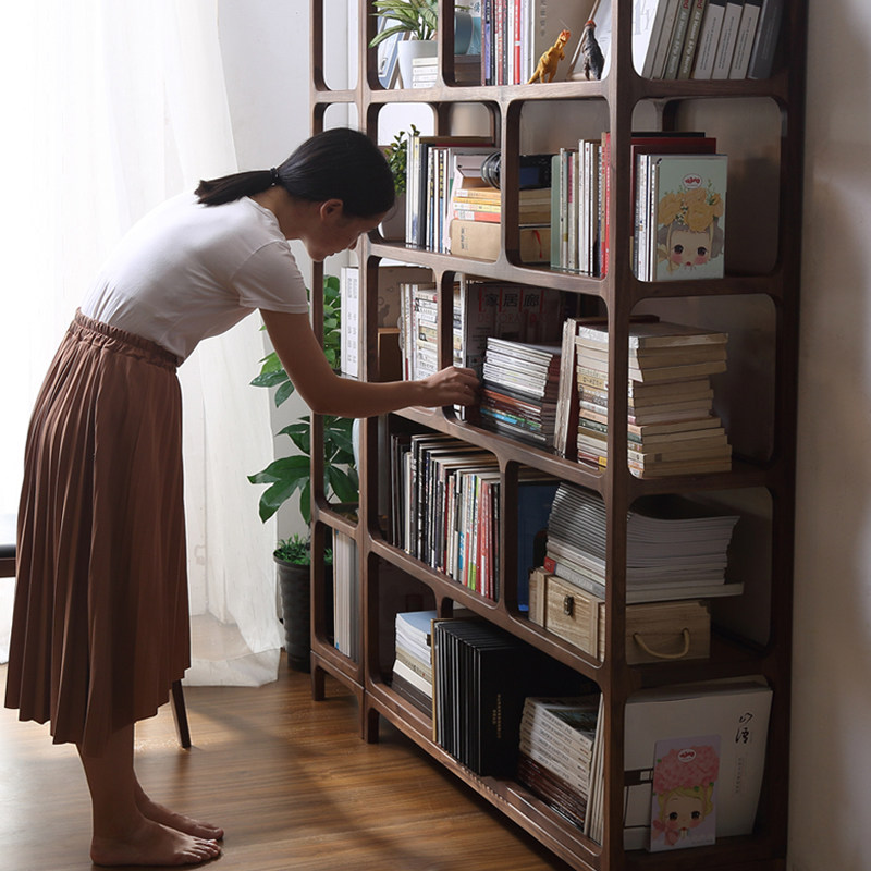 黑胡桃木全实木书架置物架书房架子原木博古架客厅隔断柜简约书柜