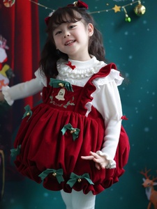 儿童圣诞节服装洛丽塔公主裙女童连衣裙宝宝秋冬两件套裙子蓬蓬裙