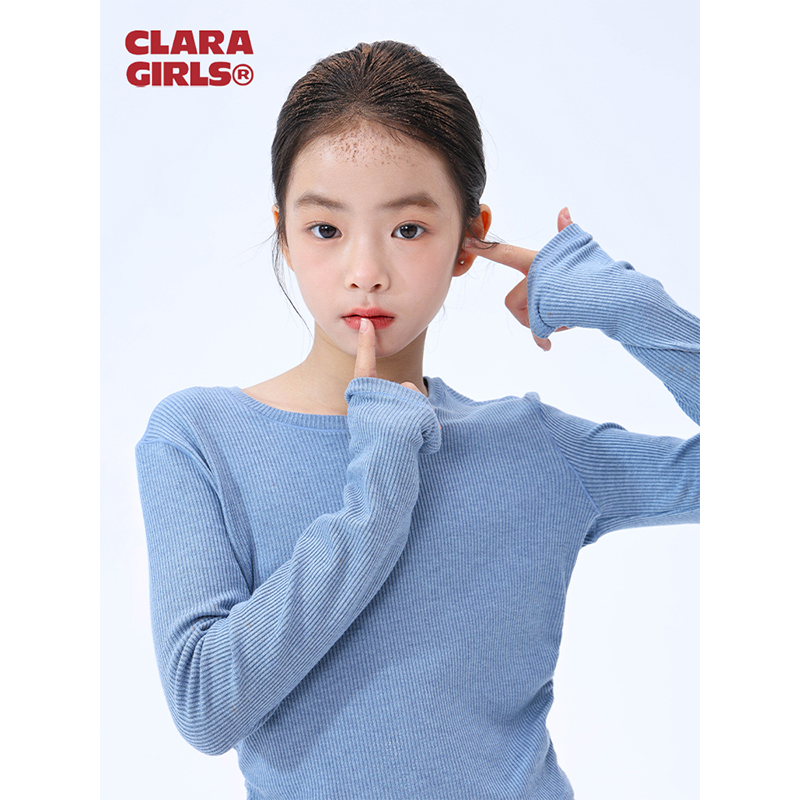 claragirls女童羊毛长袖t恤2025秋冬新儿童吸湿排汗弹力运动上衣