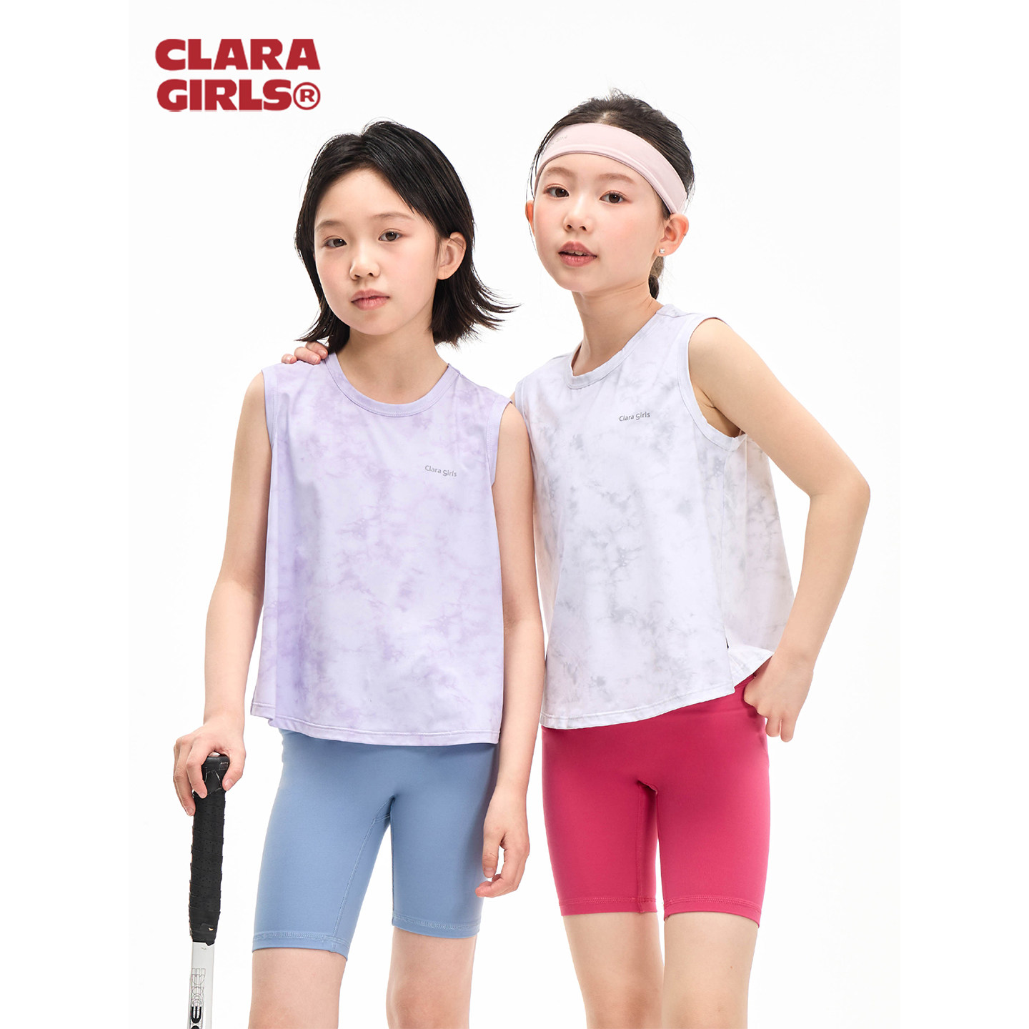 claragirls女童扎染运动背心吸湿速干26年春夏儿童网球无袖训练服