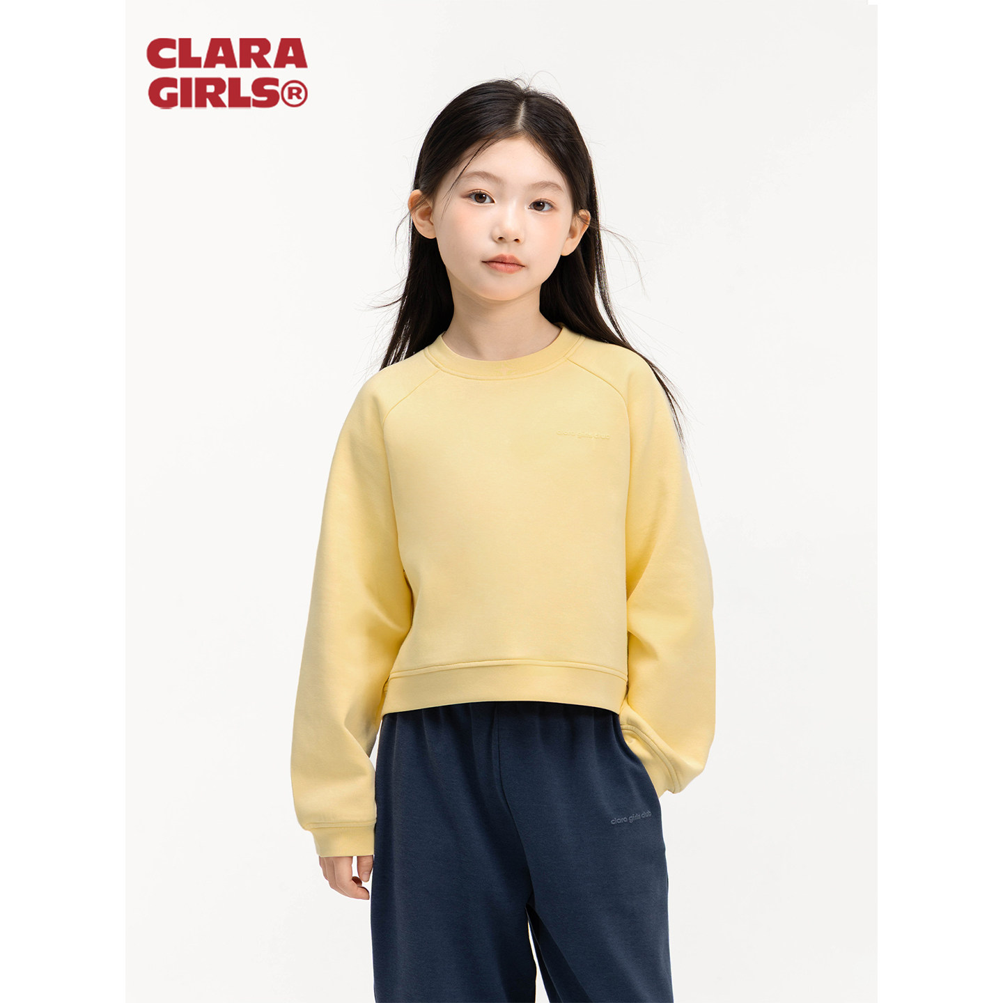 claragirls|Air layer女童短款卫衣26春儿童运动宽松圆领长袖上衣