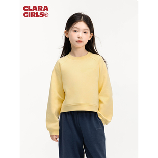 claragirls|Air layer女童短款卫衣26春儿童运动宽松圆领长袖上衣
