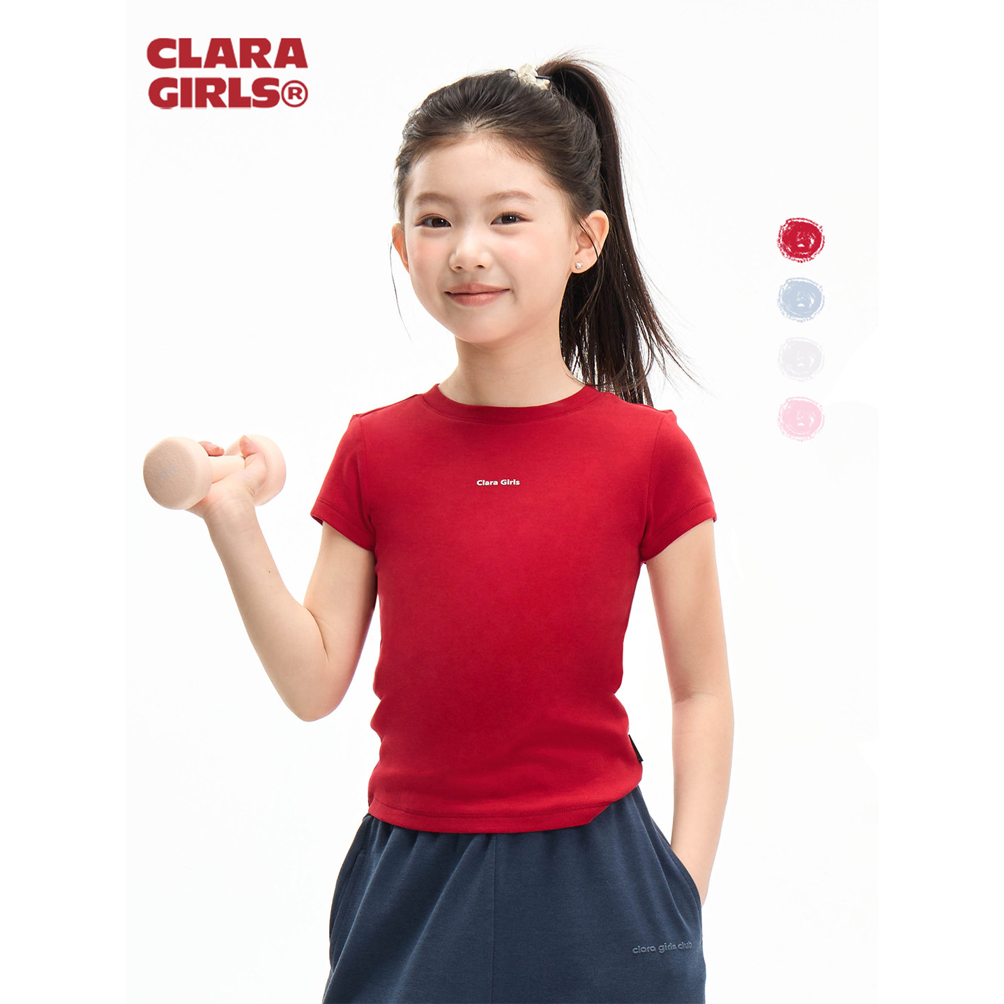 claragirls|女童短袖T恤吸湿透气2026早儿童运动修身圆领打底上衣
