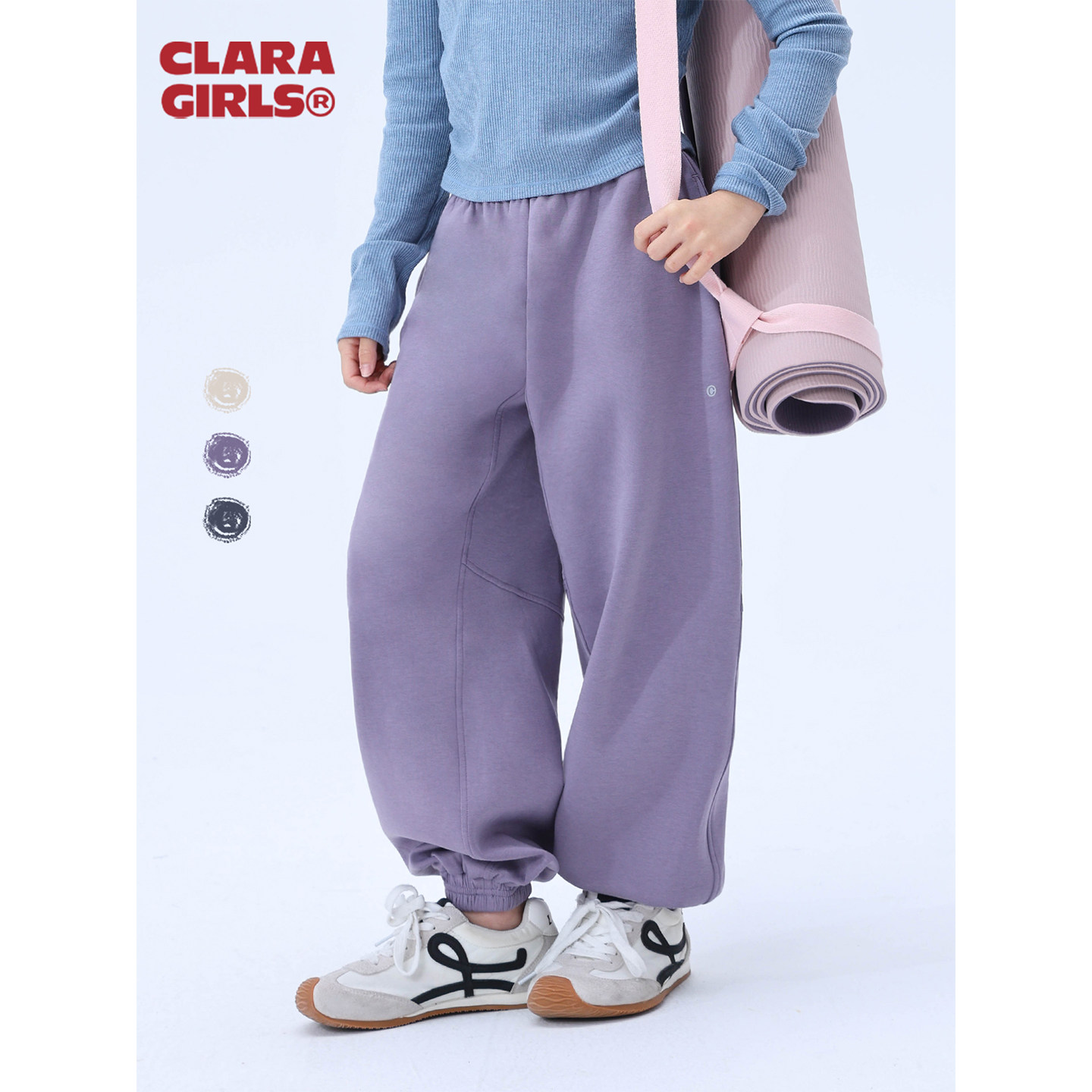claragirls女童针织运动卫裤加厚26秋儿童弹力宽松束脚裤休闲长裤