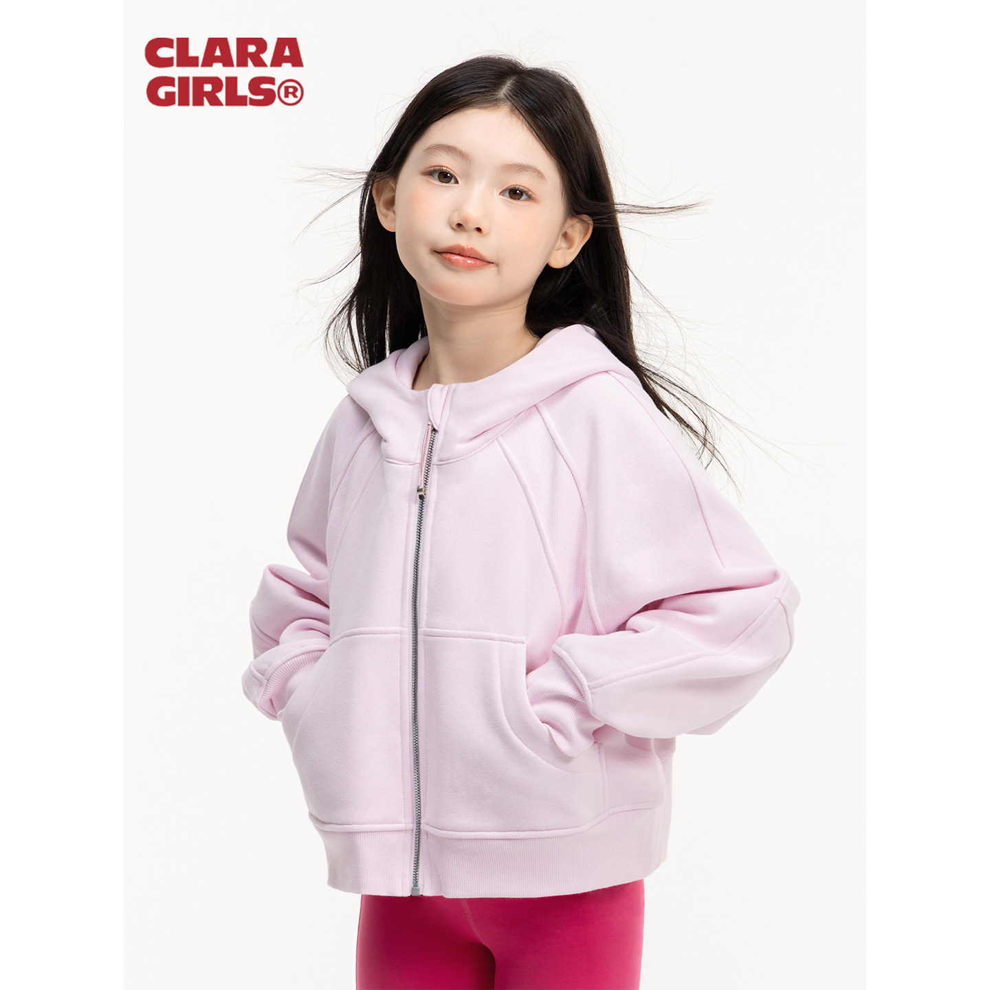 claragirls｜女童卫衣外套2026年春恒温女童宽松短款连帽运动上衣