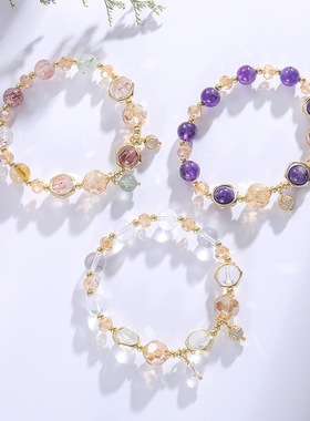 巴度韩版彩发晶白水晶幸运手链